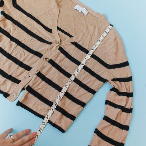 La Ligne Serge Tan Black Striped Linen Blend Cardigan Sweater Size Medium - Picture 7 of 8